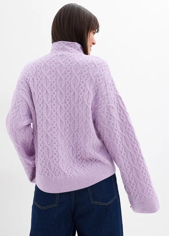 Zopfstrick Pullover in lila von hinten (im Anschnitt) - bonprix