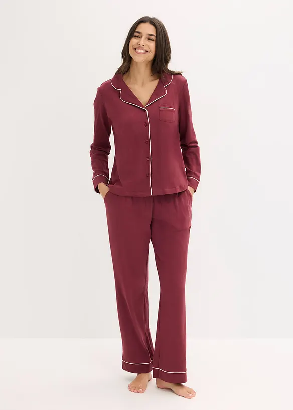 Pyjama aus weicher Baumwolle mit Knopfleiste in rot im Look von vorne (Totalaufnahme) - bonprix