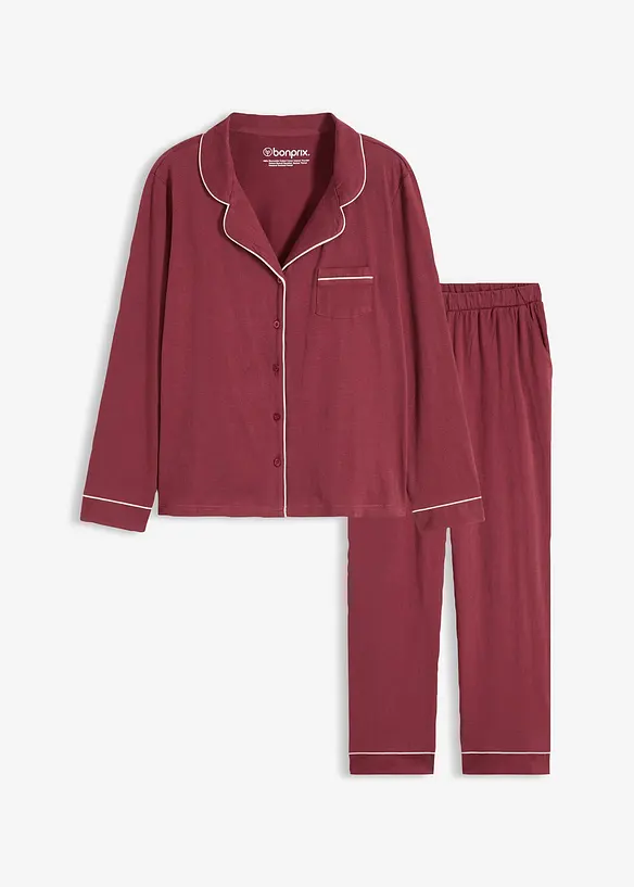 Pyjama aus weicher Baumwolle mit Knopfleiste in rot von vorne - bonprix