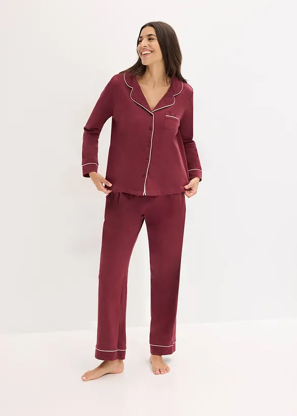 Pyjama aus weicher Baumwolle mit Knopfleiste in rot von vorne (Totalaufnahme) - bonprix
