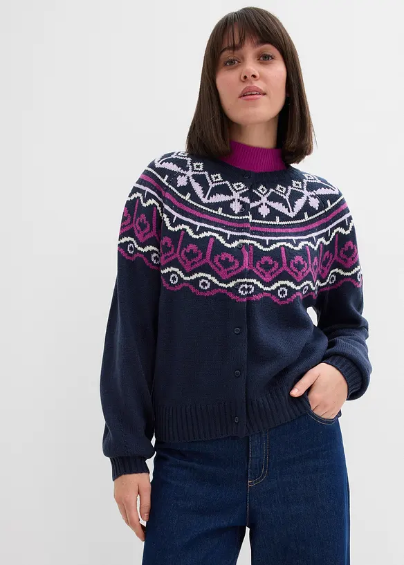 Oversize Norweger-Strickjacke in blau von vorne (im Anschnitt) - bonprix Oversize Norweger-Strickjacke in blau von vorne (im Anschnitt) - bonprix