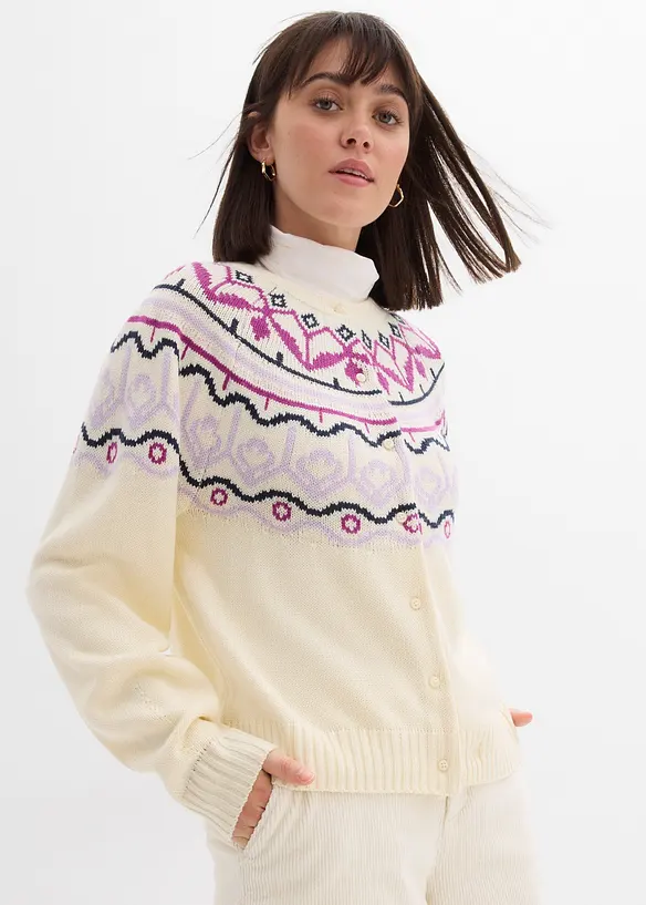 Oversize Norweger-Strickjacke in weiß von vorne (im Anschnitt) - bonprix Oversize Norweger-Strickjacke in weiß von vorne (im Anschnitt) - bonprix