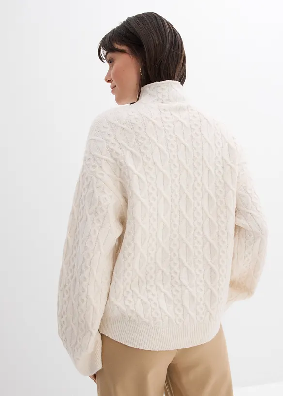 Zopfstrick Pullover in weiß von hinten (im Anschnitt) - bonprix