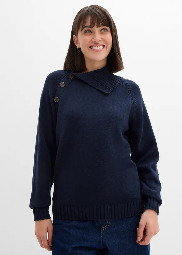 Asymmetrischer Pullover in blau von vorne (im Anschnitt) - bonprix