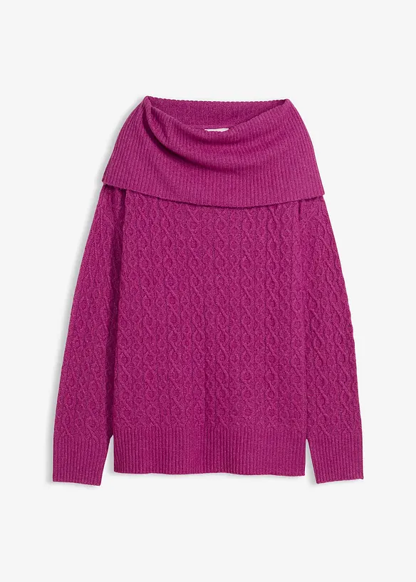Pullover mit Zopfmuster in lila von vorne - bonprix