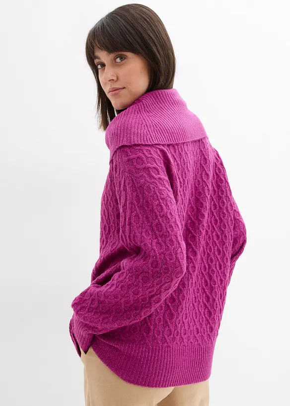 Pullover mit Zopfmuster in lila von hinten (im Anschnitt) - bonprix