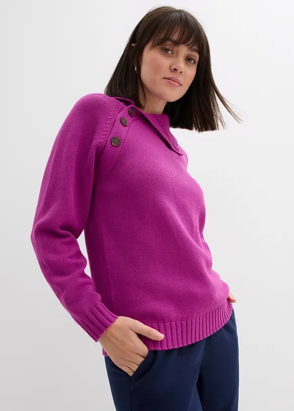 Asymmetrischer Pullover in lila von vorne (im Anschnitt) - bonprix