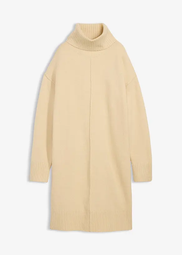 Strickkleid mit Ziernaht in beige von vorne - bonprix