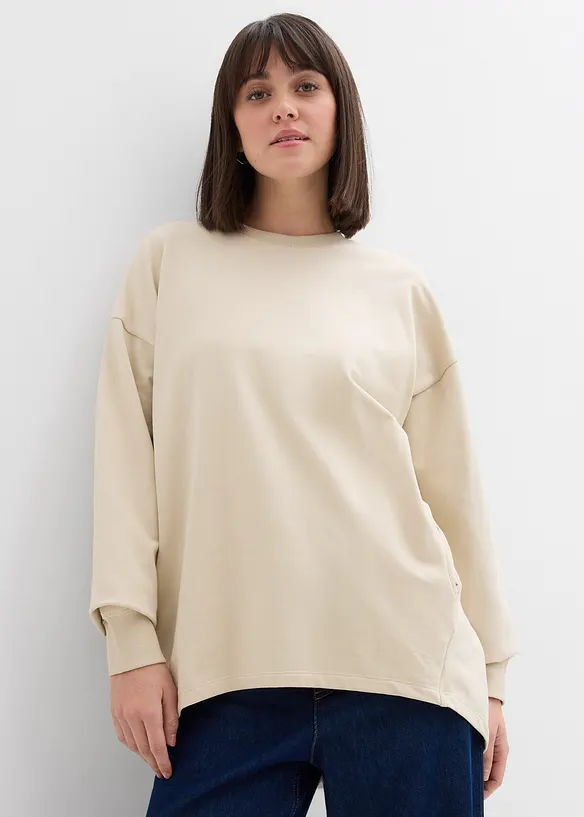 Oversize Sweatshirt in beige von vorne (im Anschnitt) - bonprix