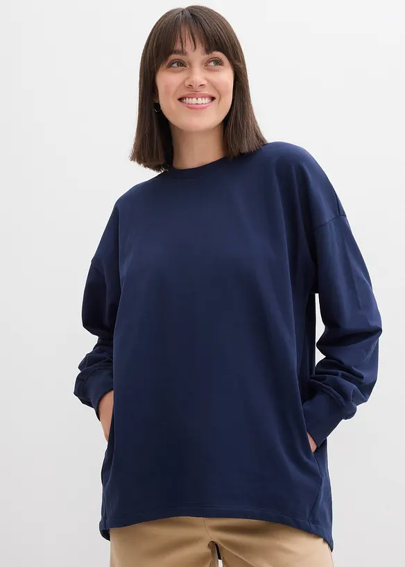 Oversize Sweatshirt in blau von vorne (im Anschnitt) - bonprix