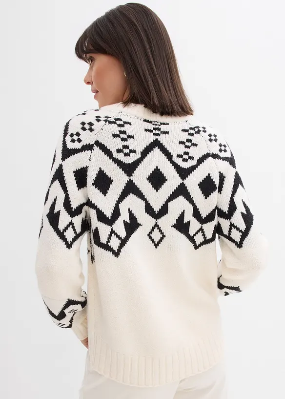 Oversize Norweger-Pullover in weiß von hinten (im Anschnitt) - bonprix