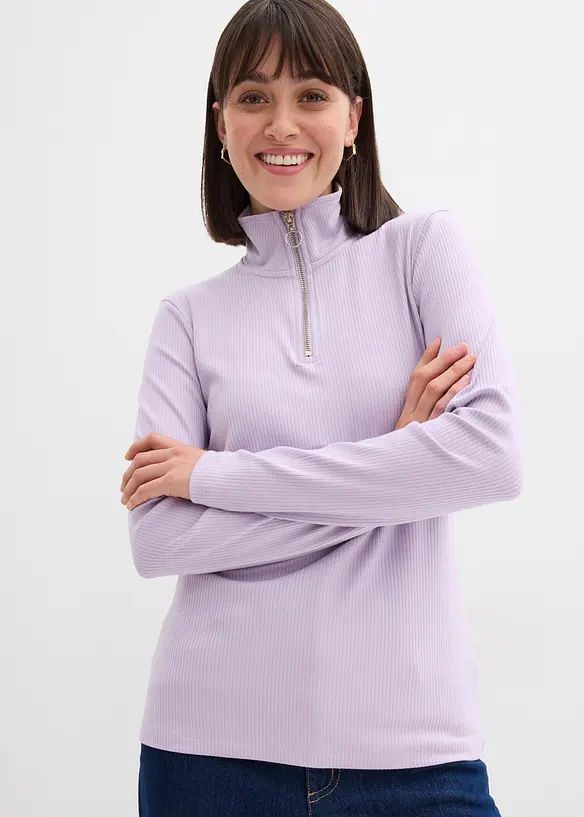 Rippshirt aus softem Viskose-Mix in lila von vorne (im Anschnitt) - bonprix Rippshirt aus softem Viskose-Mix in lila von vorne (im Anschnitt) - bonprix