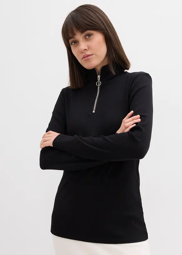 Rippshirt aus softem Viskose-Mix in schwarz von vorne (im Anschnitt) - bonprix Rippshirt aus softem Viskose-Mix in schwarz von vorne (im Anschnitt) - bonprix