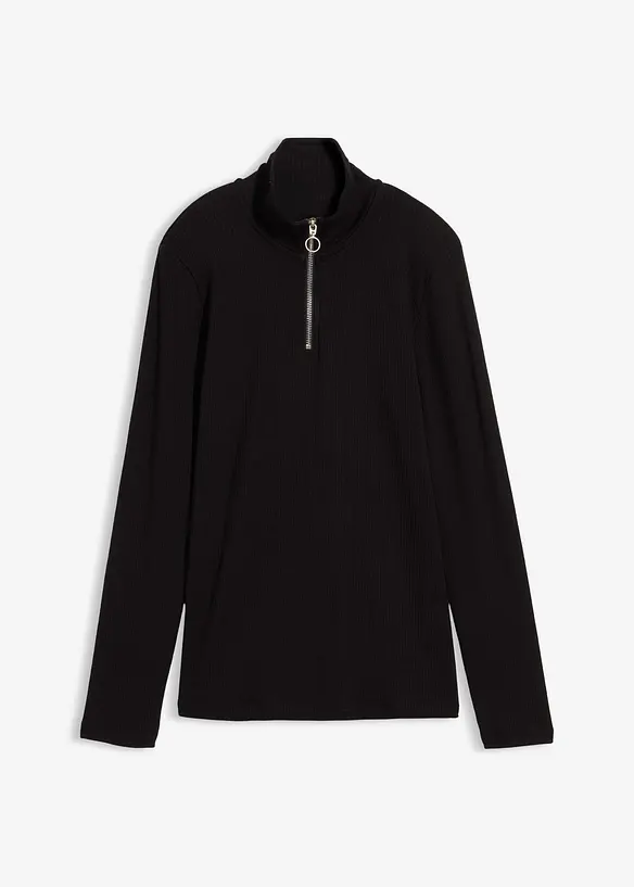 Rippshirt aus softem Viskose-Mix in schwarz von vorne - bonprix Rippshirt aus softem Viskose-Mix in schwarz von vorne - bonprix