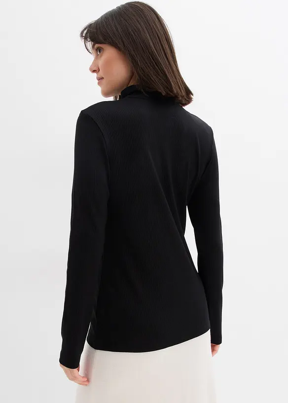 Rippshirt aus softem Viskose-Mix in schwarz von hinten (im Anschnitt) - bonprix Rippshirt aus softem Viskose-Mix in schwarz von hinten (im Anschnitt) - bonprix