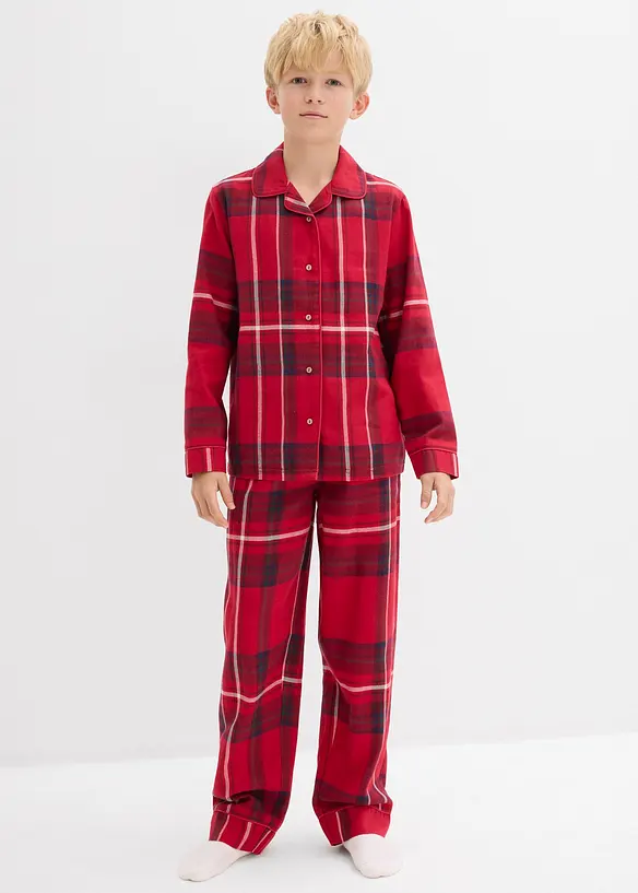 Kinder Flanell Pyjama aus weicher Baumwolle in rot von vorne (Totalaufnahme) - bonprix