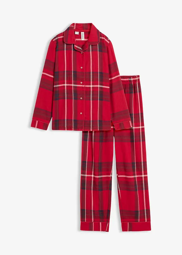 Kinder Flanell Pyjama aus weicher Baumwolle in rot von vorne - bonprix