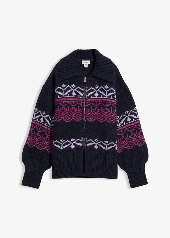 Kurze Norweger-Strickjacke aus dickem Material in blau von vorne - bonprix