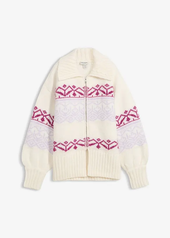 Kurze Norweger-Strickjacke aus dickem Material in weiß von vorne - bonprix