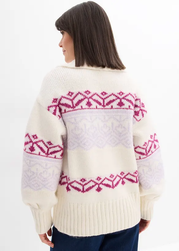 Kurze Norweger-Strickjacke aus dickem Material in weiß von hinten (im Anschnitt) - bonprix