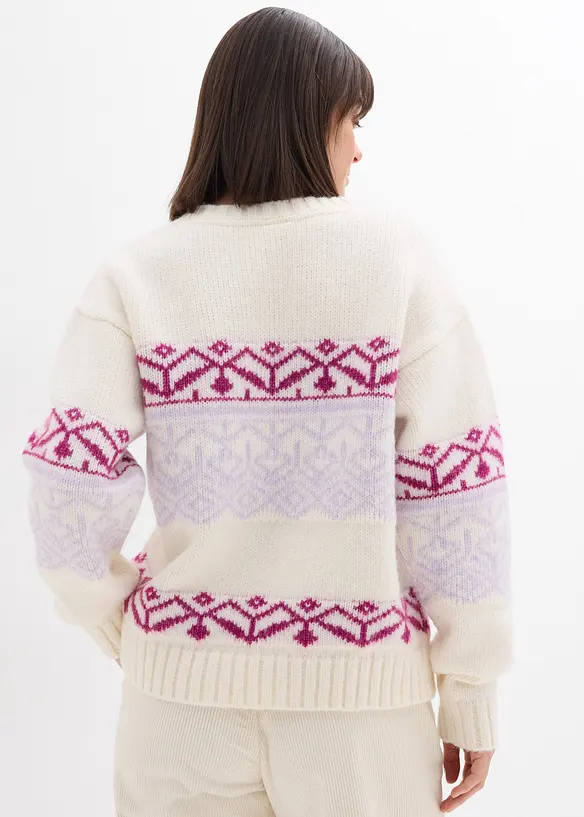 Norweger-Pullover aus dickem Material in weiß von hinten (im Anschnitt) - bonprix