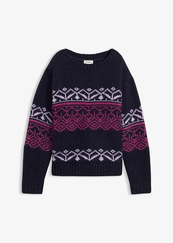 Norweger-Pullover aus dickem Material in blau von vorne - bonprix