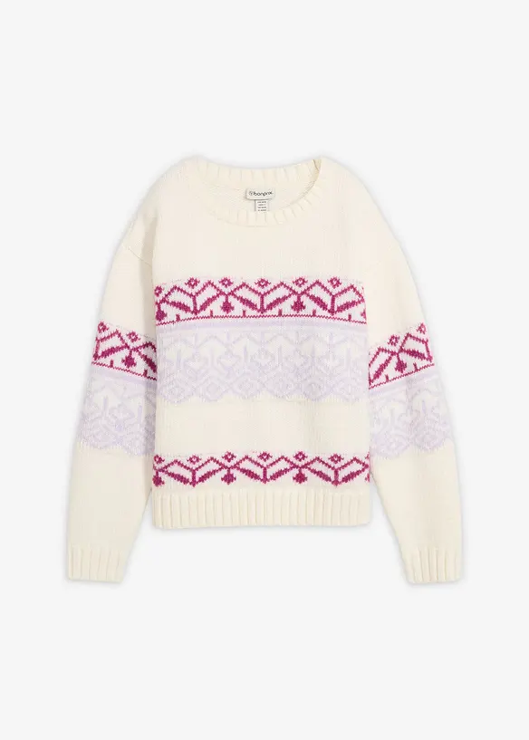 Norweger-Pullover aus dickem Material in weiß von vorne - bonprix