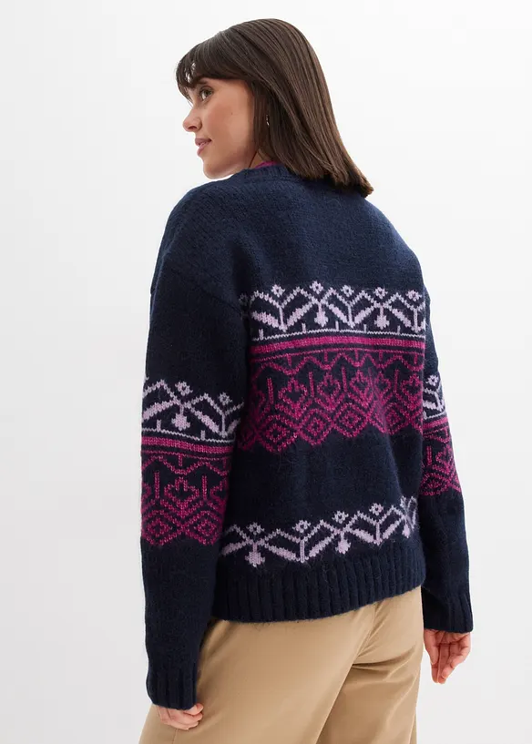 Norweger-Pullover aus dickem Material in blau von hinten (im Anschnitt) - bonprix