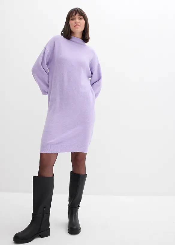 Meliertes Strickkleid in lila von vorne (Totalaufnahme) - bonprix