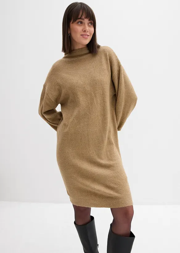 Meliertes Strickkleid in beige von vorne (Totalaufnahme) - bonprix Meliertes Strickkleid in beige von vorne (Totalaufnahme) - bonprix