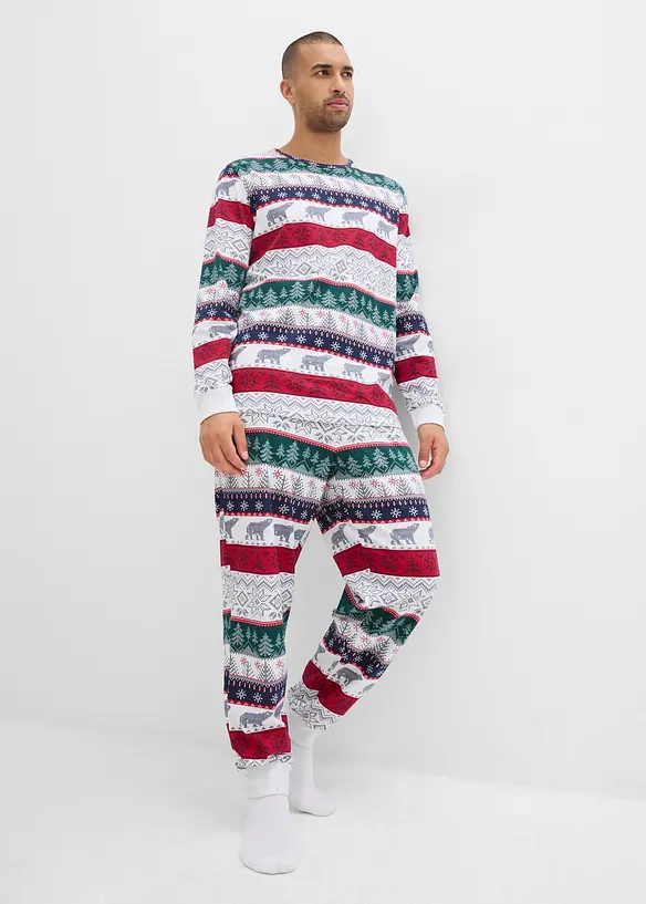 Herren Pyjama aus reiner Baumwolle mit Geschenktasche in weiß im Look von vorne (Totalaufnahme) - bonprix