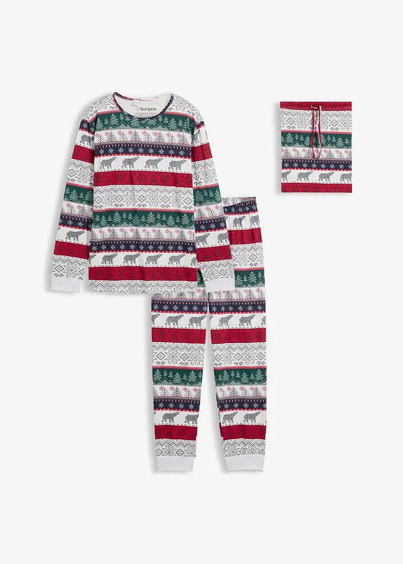 Herren Pyjama aus reiner Baumwolle mit Geschenktasche in weiß von vorne - bonprix