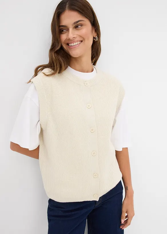 Grobstrick-Pullunder in beige von vorne (im Anschnitt) - bonprix