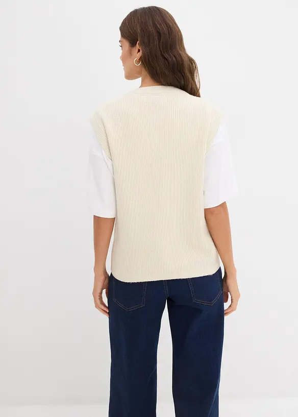 Grobstrick-Pullunder in beige von hinten (im Anschnitt) - bonprix