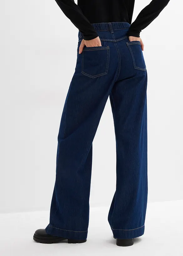 Wide-Leg-Jeans High Waist, Baumwolle in blau von hinten - bonprix
