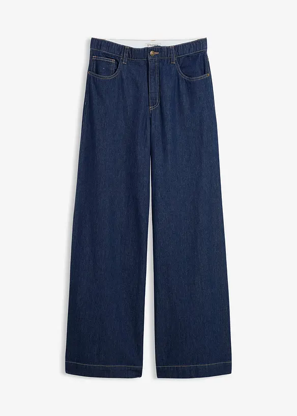 Wide-Leg-Jeans High Waist, Baumwolle in blau von vorne - bonprix
