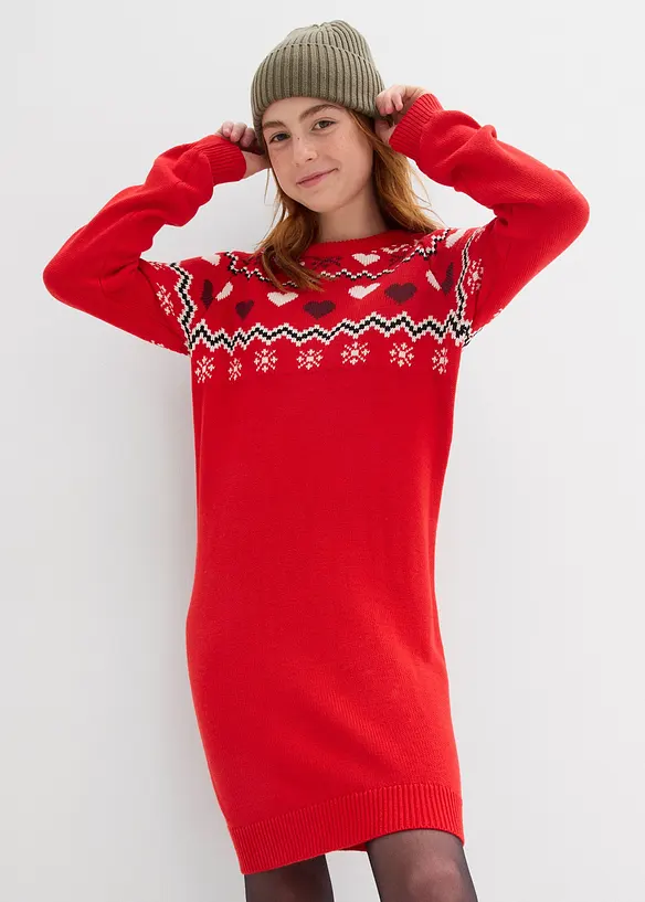 Strickkleid in rot von vorne (Totalaufnahme) - bonprix