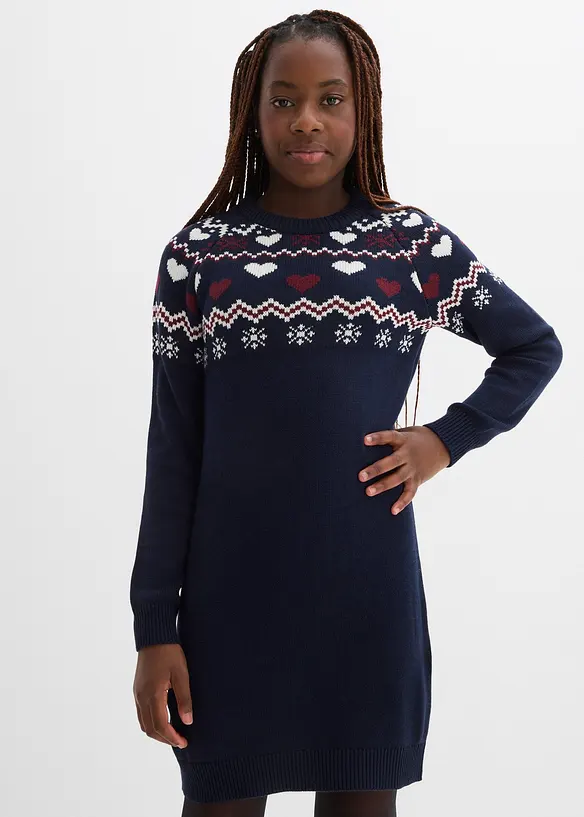 Strickkleid in blau von vorne (Totalaufnahme) - bonprix