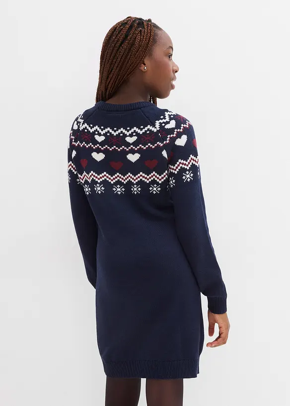 Strickkleid in blau von hinten (Totalaufnahme) - bonprix