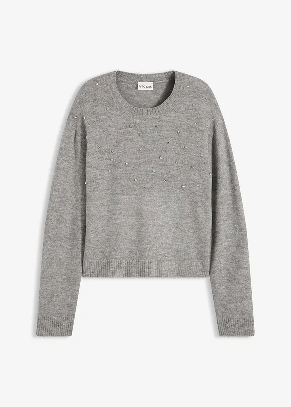 Boxy-Pullover in grau von vorne - bonprix