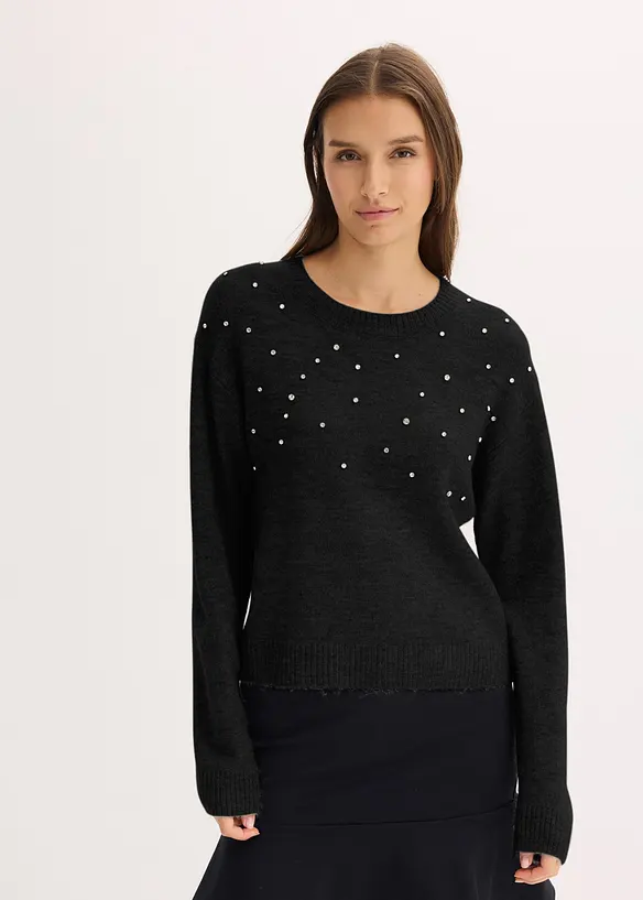 Boxy-Pullover in schwarz von vorne (im Anschnitt) - bonprix