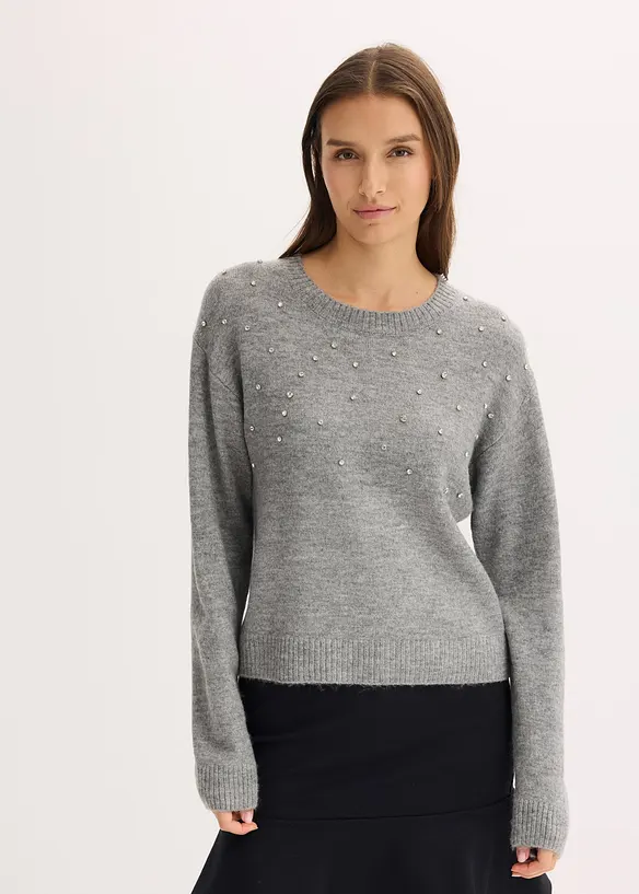 Boxy-Pullover in grau von vorne (im Anschnitt) - bonprix