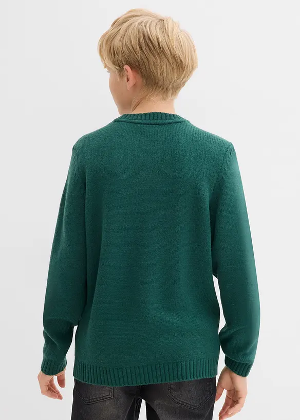 Feinstrickpullover mit Weihnachtsmotiv in grün von hinten (im Anschnitt) - bonprix