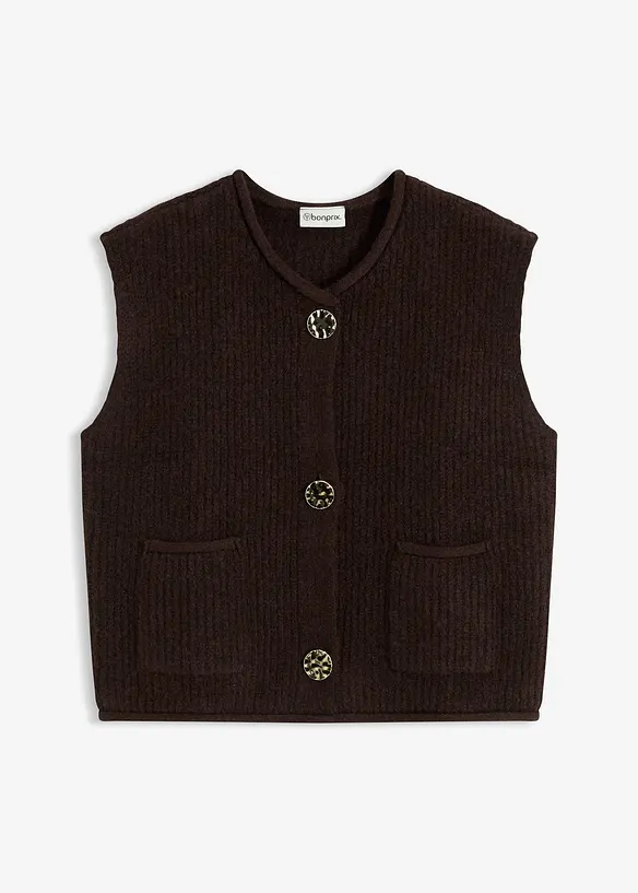 Strickweste mit dekorativen Knöpfen in braun von vorne - bonprix