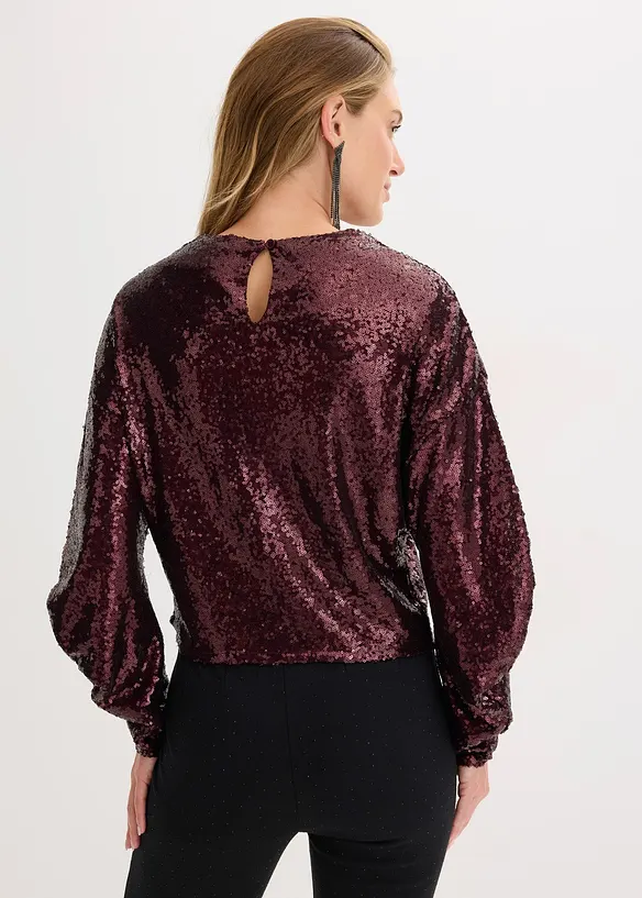 Pailletten-Langarmshirt in rot von hinten (im Anschnitt) - bonprix