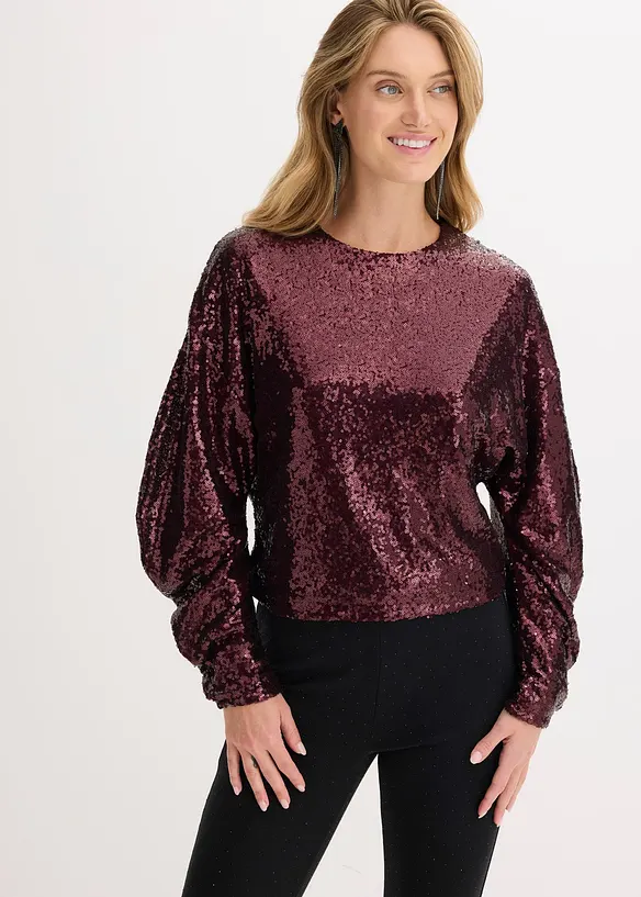 Pailletten-Langarmshirt in rot von vorne (im Anschnitt) - bonprix