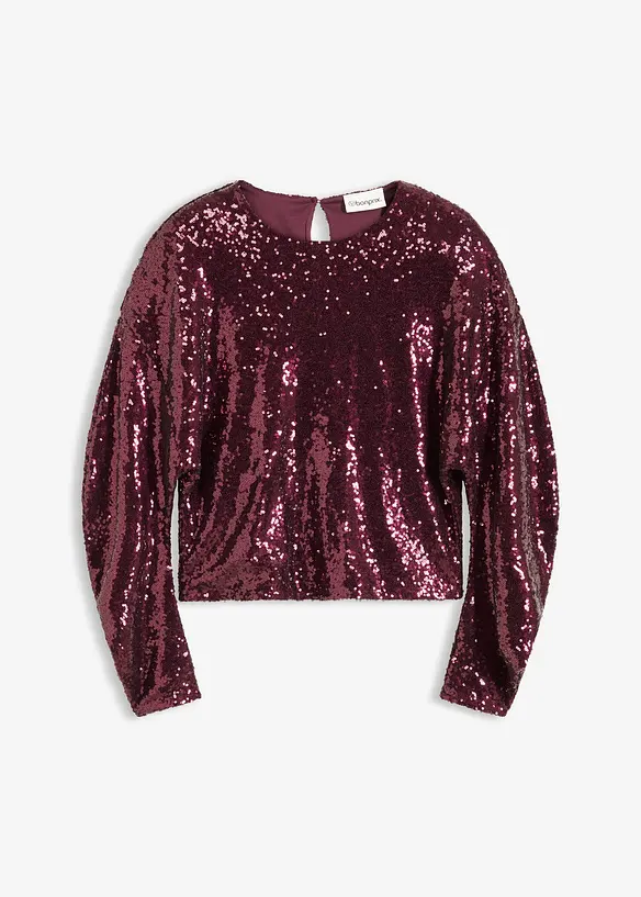 Pailletten-Langarmshirt in rot von vorne - bonprix