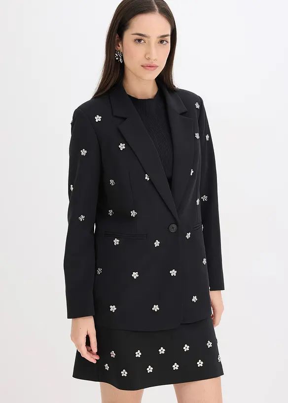 Oversize-Blazer mit Schmuckdetails in schwarz von vorne (im Anschnitt) - bonprix