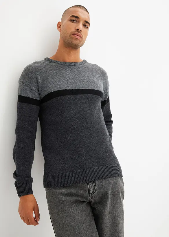 Feinstrickpullover in Regular Fit in grau von vorne (im Anschnitt) - bonprix