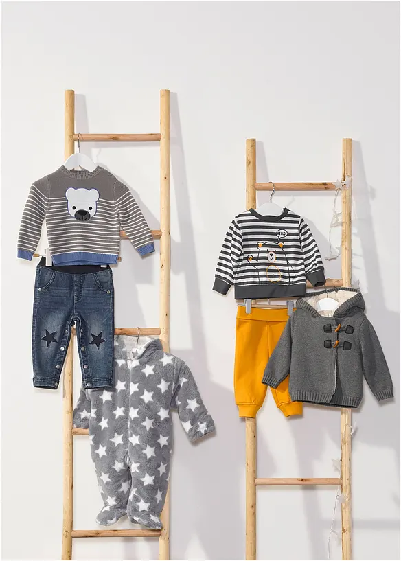 Baby Shirt und Sweathose aus reiner Bio-Baumwolle (2-tlg.Set) in weiß im Look von vorne (Totalaufnahme) - bonprix